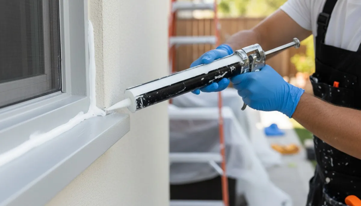 Professional caulking and sealing on Los Angeles home exterior for moisture and sun protection