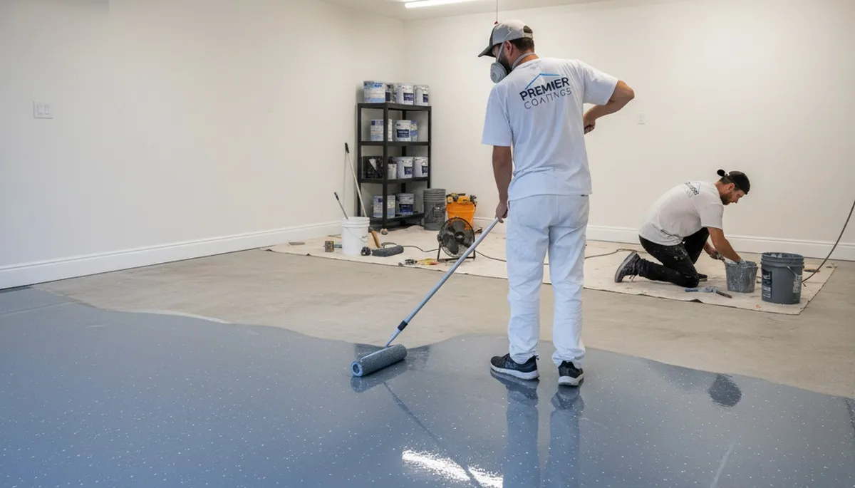 Professional epoxy garage floor coating in Los Angeles, CA with durable, glossy finish