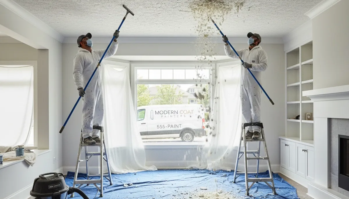 Professional popcorn ceiling removal in Los Angeles, CA for smooth modern residential ceilings