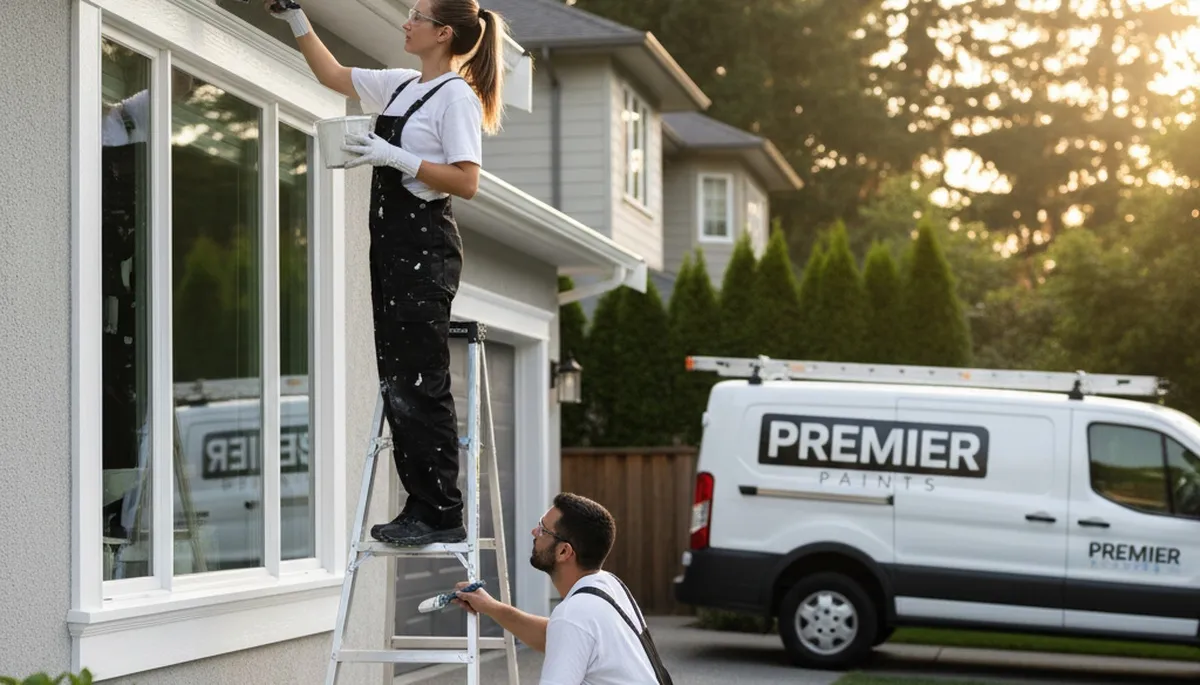 Professional trim and fascia painting on Los Angeles home exterior by expert house painters
